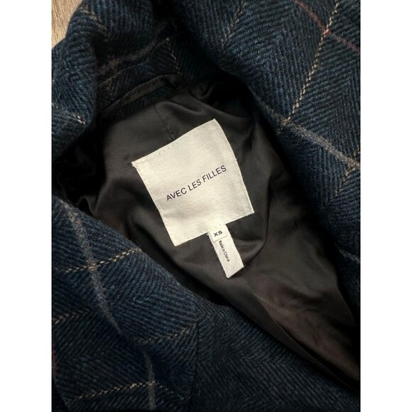 NEW Avec Les Filles Anthropologie Navy Blue Plaid Wool Blend Blazer Jacket XS - Picture 5 of 15